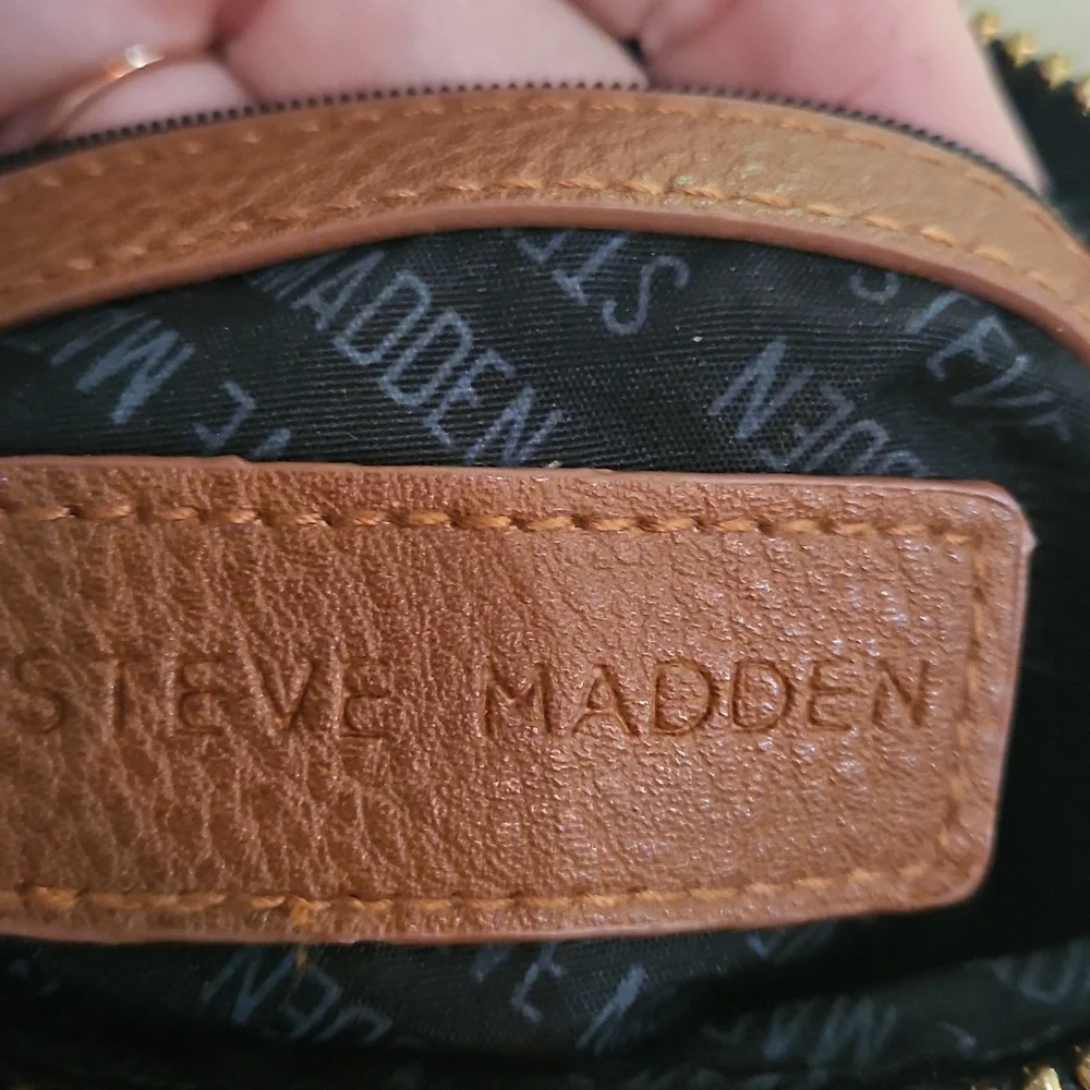 Steve Madden Women's Brown And Black Vegan Leather Crossbody Bag W/ Gold Accents